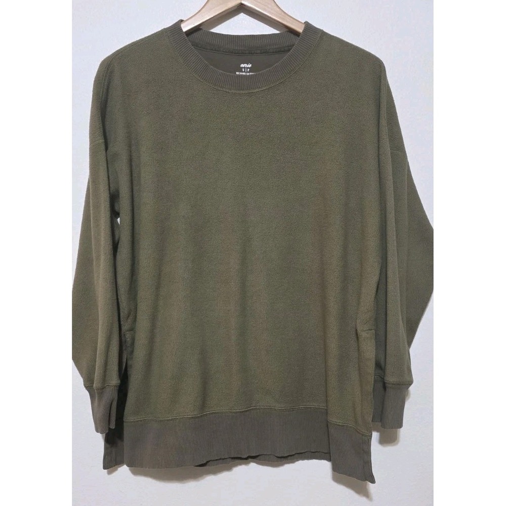 Aerie Women Sweater Sz S Brown Long Sleeve Crew Neck Pullover Fuzzy Cozy Oversiz